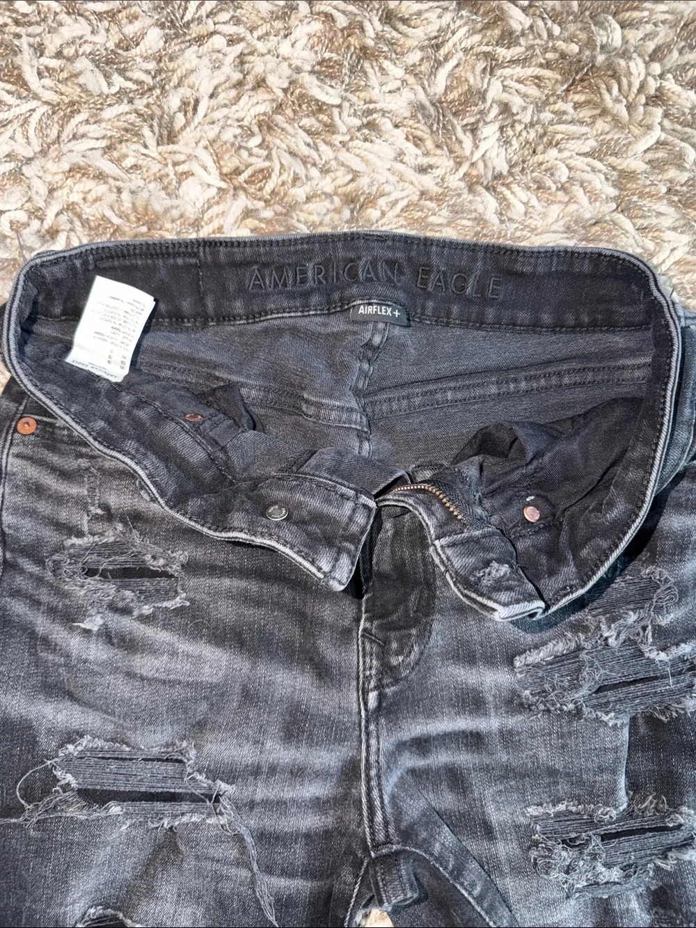 American Eagle Outfitters Black Airflex Mens Denim Shorts Distressed Size 30